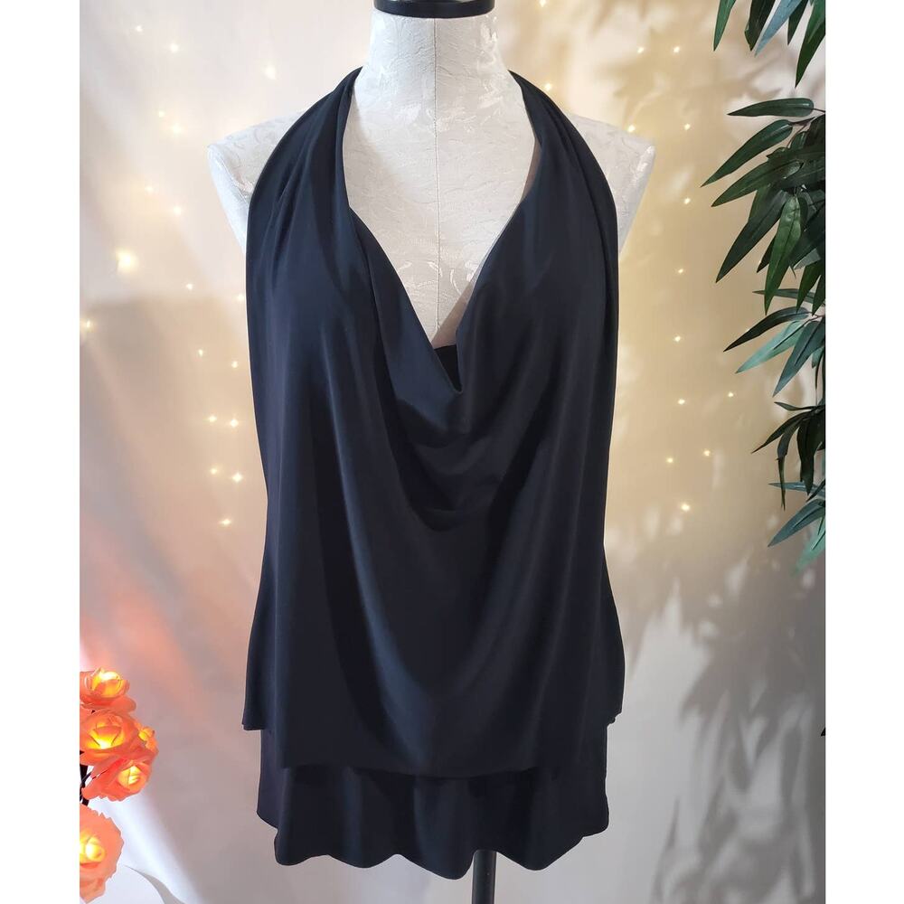 Magicsuit by Miraclesuit Drape Neck Black Skirted Tankini Swim Set Women's M
